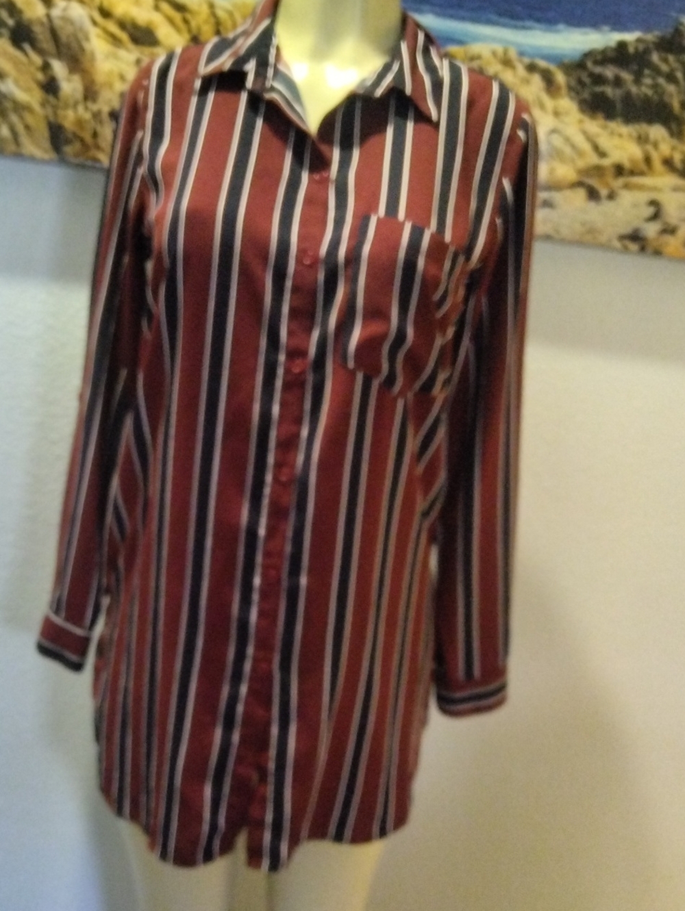 Forever 21 Burgundy, Navy & White Striped Button-Up